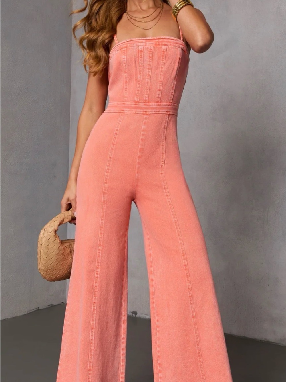 Vici Strapless Coral-Pink Wide Leg Jumpsuit